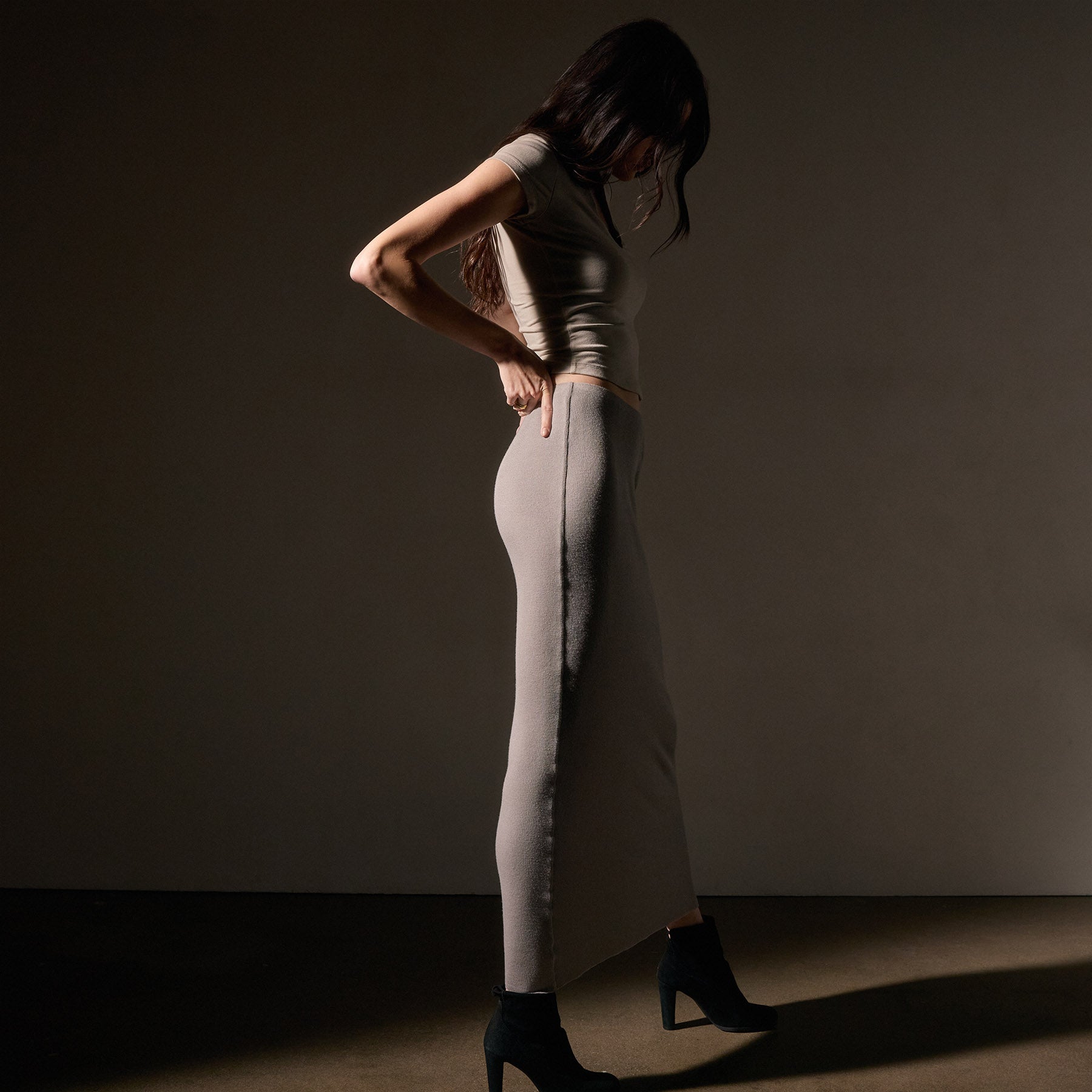 Cotton Cashmere Blend Rib Skirt