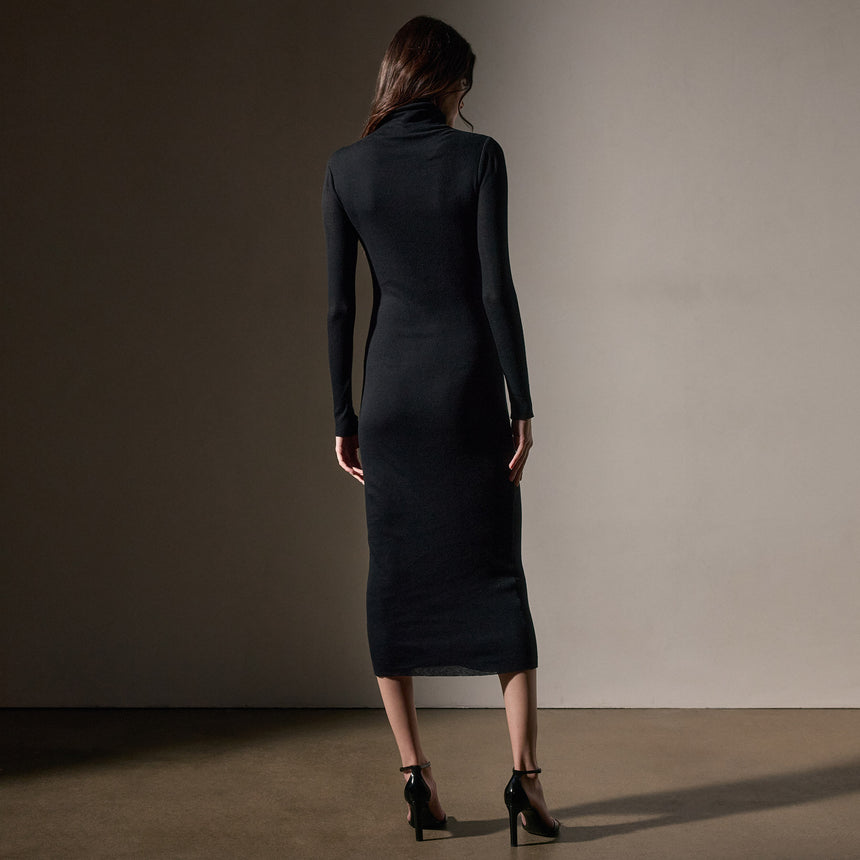 Cashmere Rib Funnel Neck Dress in Black | James Perse Los Angeles
