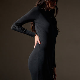 Cashmere Rib Funnel Neck Dress in Black | James Perse Los Angeles