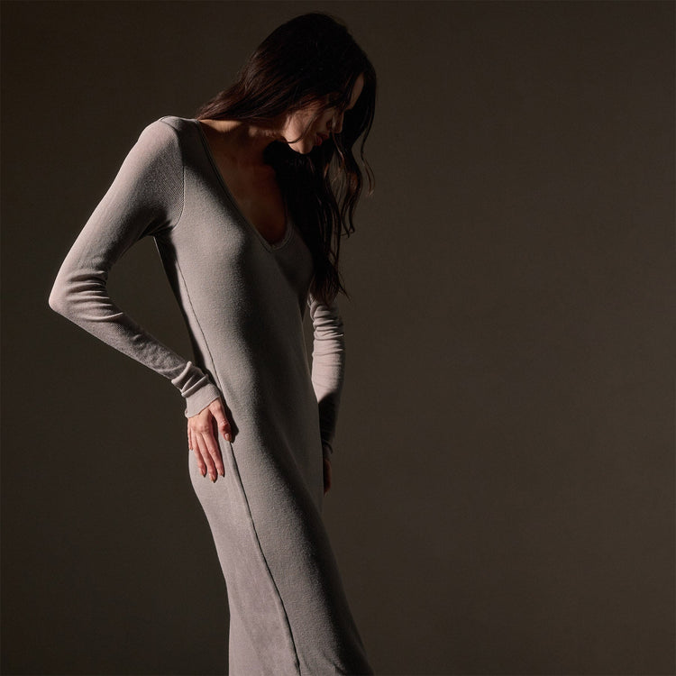 Cashmere Rib Deep V Neck  in Dapple | James Perse Los Angeles