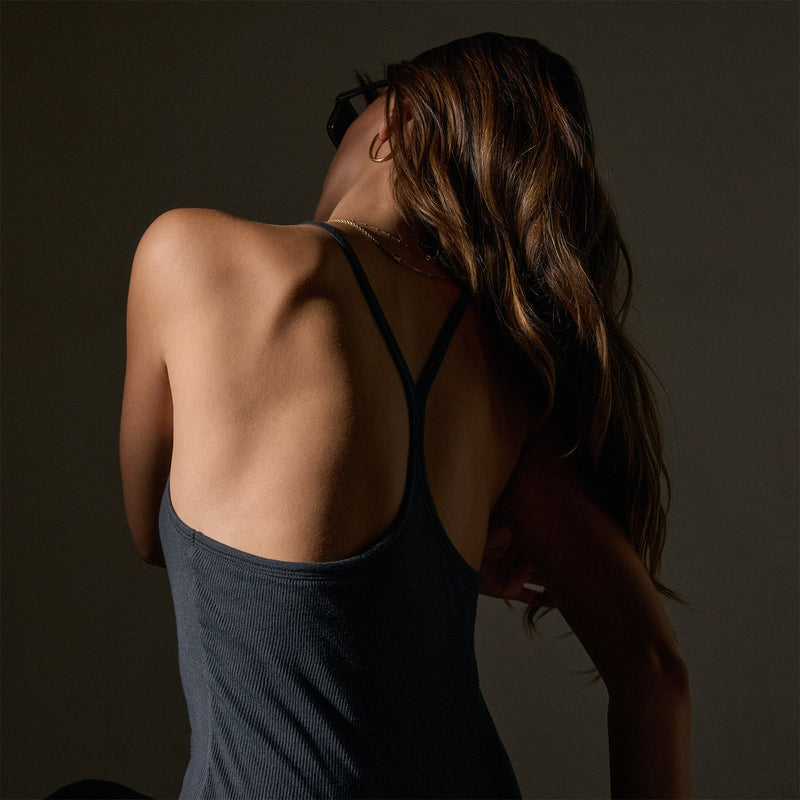 Cotton Cshmr Rbd Rcr Bck Tnk Dress in Asphalt | James Perse Los Angeles