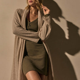 Cotton Cshmr Ribbed Henley Dress in Birch | James Perse Los Angeles