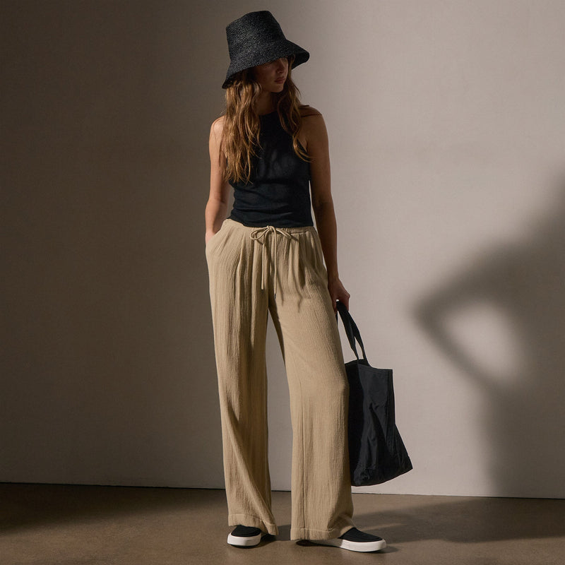 Pleated Wool Blend Pant in Biscuit | James Perse Los Angeles
