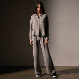 Oversized Wool Shirt  in Silver Wheat | James Perse Los Angeles