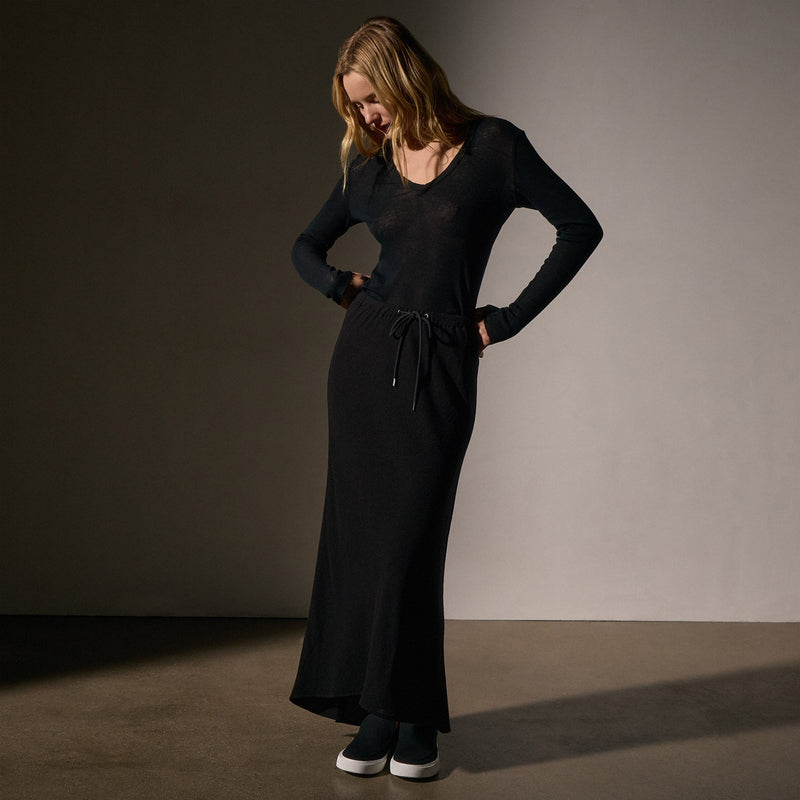 High Low Viscose Wool Skirt in Black | James Perse Los Angeles