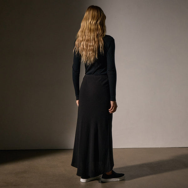 High Low Viscose Wool Skirt in Black | James Perse Los Angeles