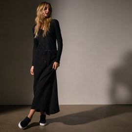 High Low Viscose Wool Skirt in Black | James Perse Los Angeles