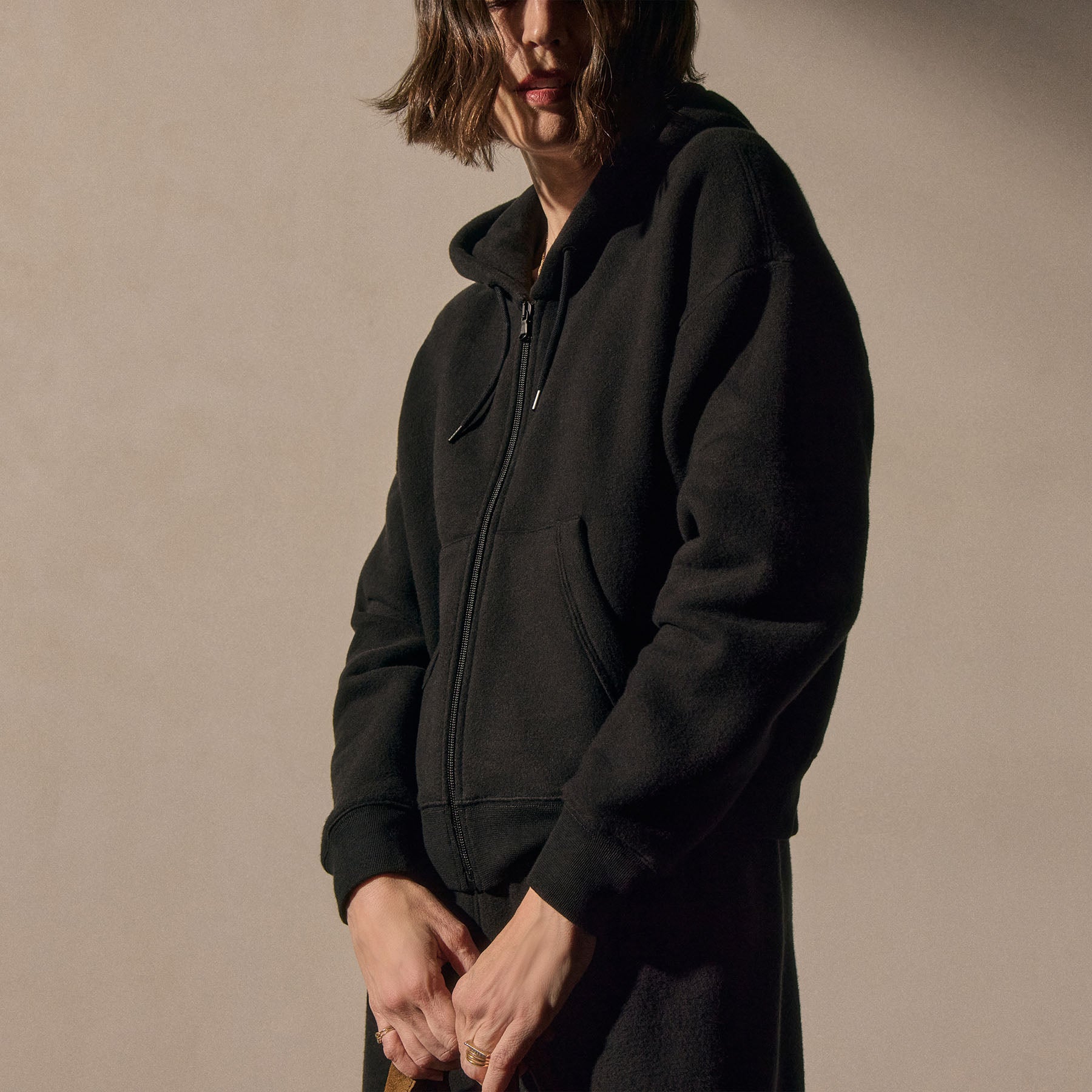 Cozy Fleece Zip Hoodie - Black | James Perse Los Angeles