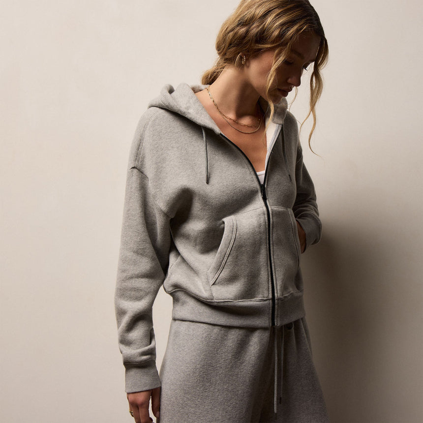 Cozy Fleece Zip Hoodie in Heather Grey | James Perse Los Angeles
