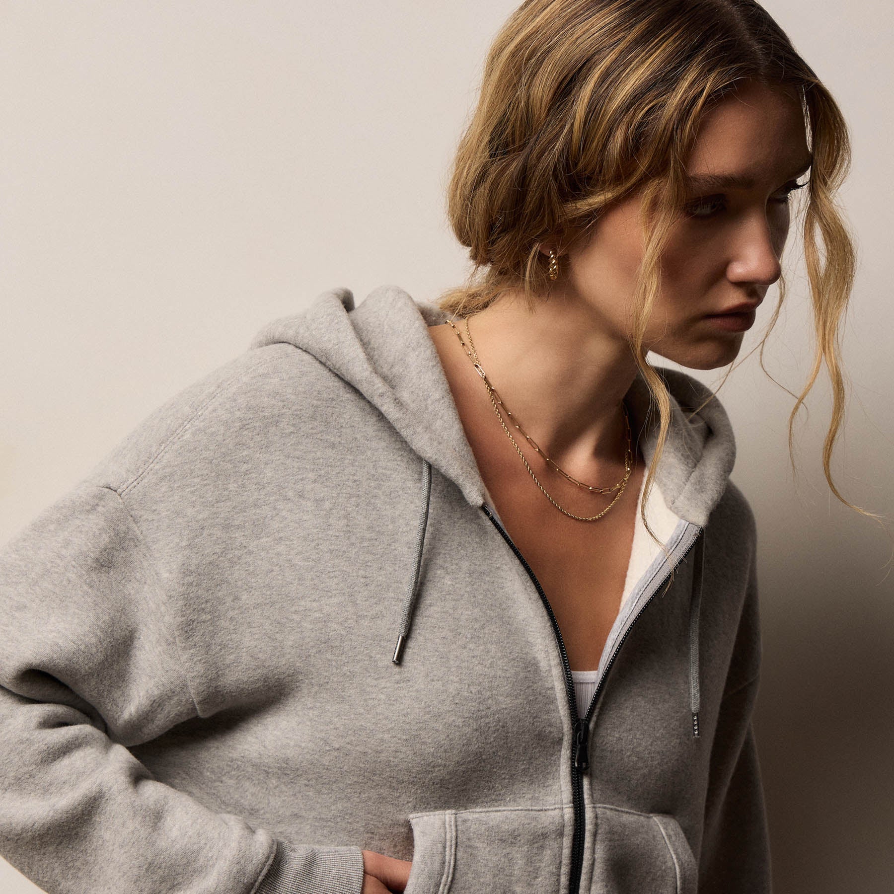 Cozy Fleece Zip Hoodie - Heather Grey | James Perse Los Angeles