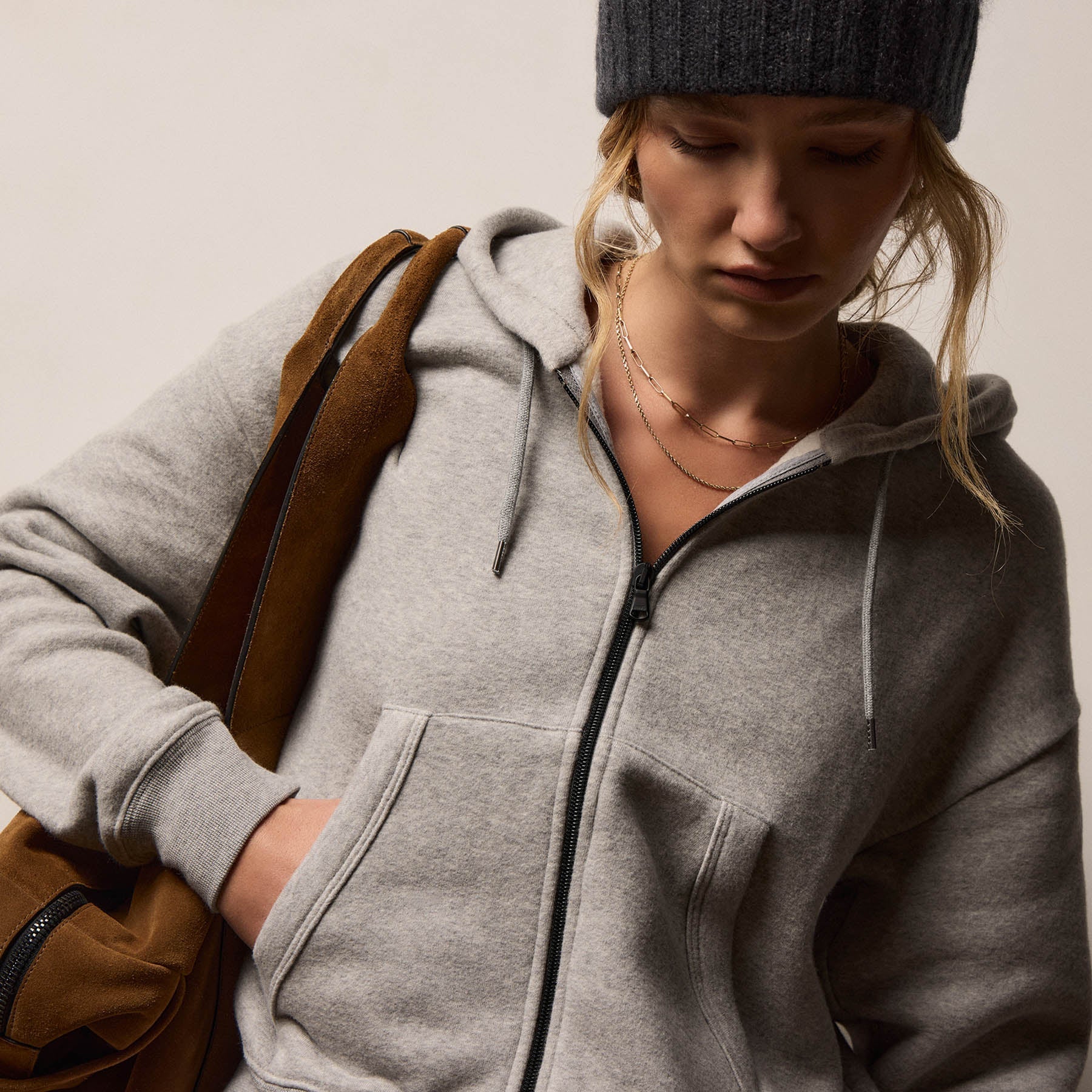 Cozy Zip Hoodie In Heather Grey | James Perse Los Angeles