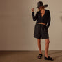 Cotton Linen Cropped Cardigan in Black | James Perse Los Angeles