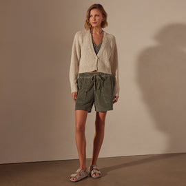 Cotton Linen Cropped Cardigan in Natural | James Perse Los Angeles