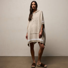 Cotton Linen Knit Hooded Poncho in Natural/White/Taupe | James Perse Los Angeles