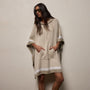 Cotton Linen Knit Hooded Poncho in Natural/White/Taupe | James Perse Los Angeles