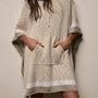 Cotton Linen Knit Hooded Poncho in Natural/White/Taupe | James Perse Los Angeles