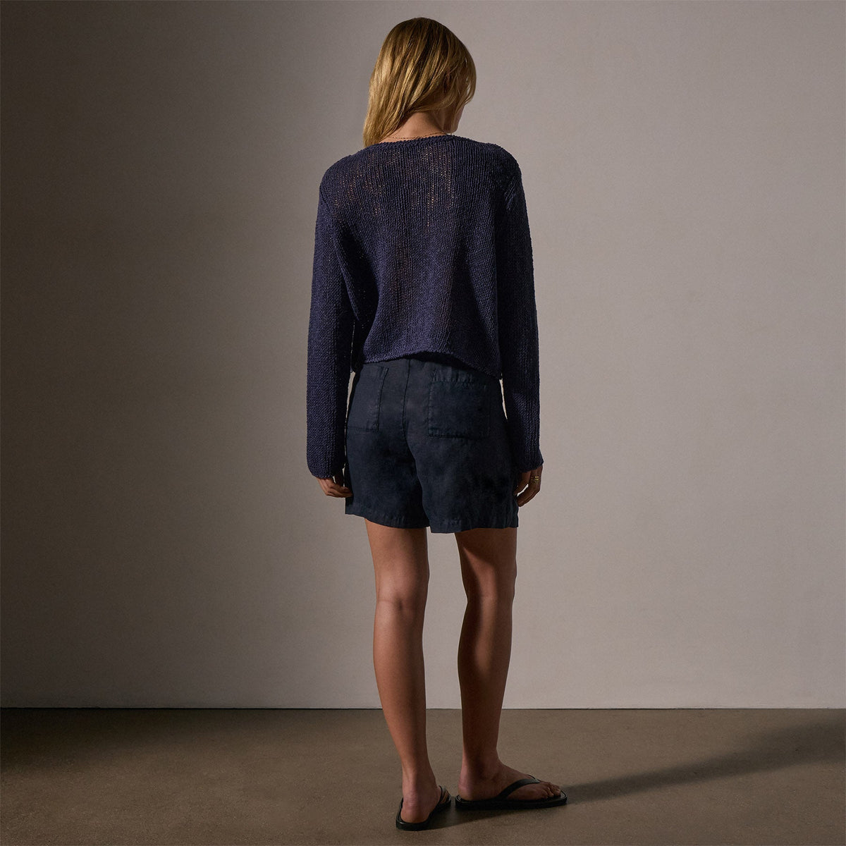Cotton Linen Open Knit Pullover in Faded Navy | James Perse Los Angeles