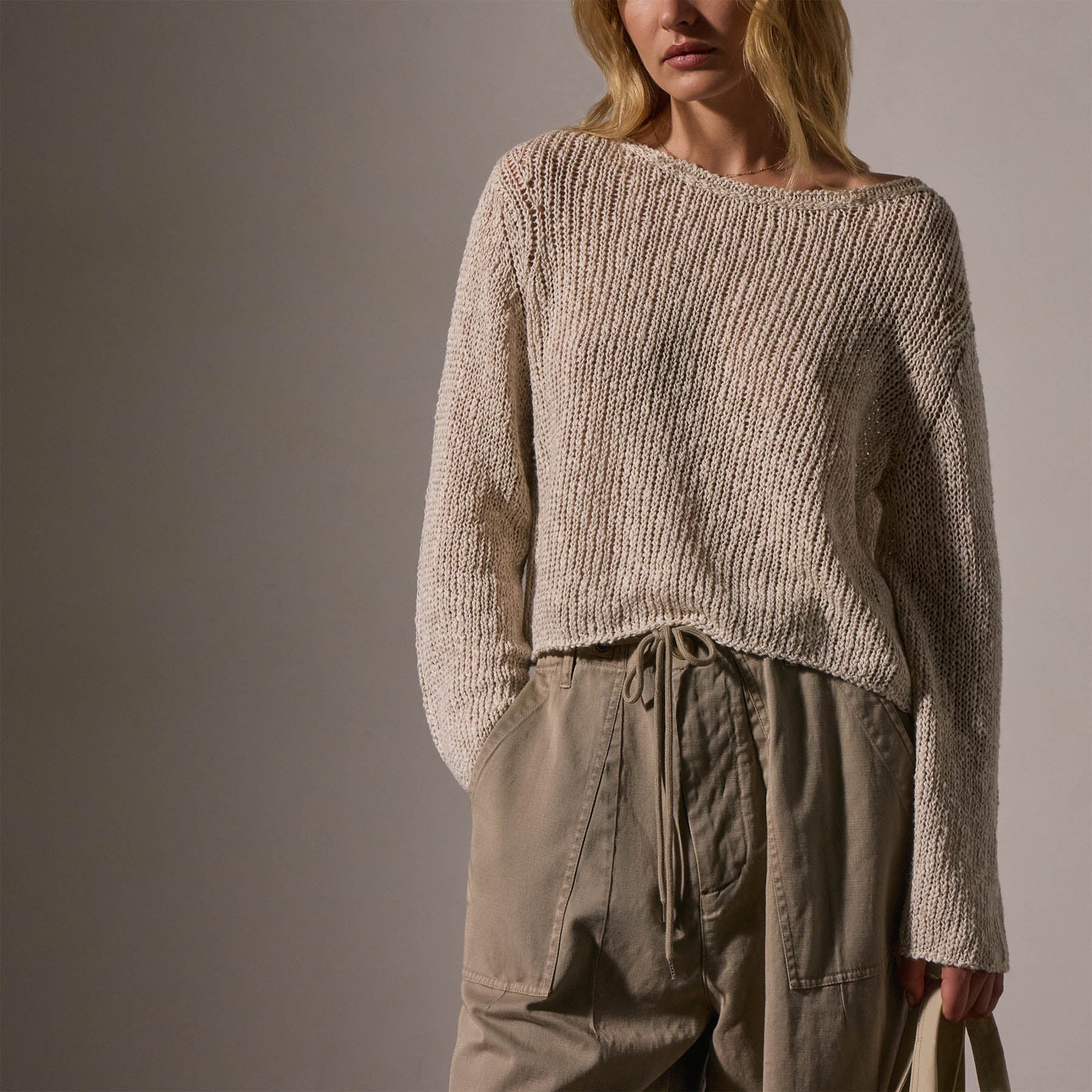 Cotton Linen Open Knit Pullover - Natural | James Perse Los Angeles