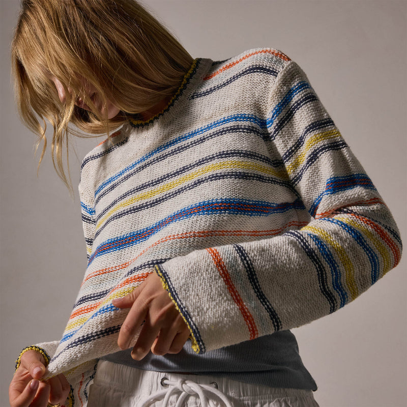 Cotton Ln Cropd Crew Neck Sweater in Multi White | James Perse Los Angeles