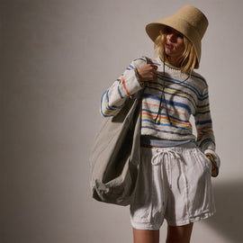 Cotton Ln Cropd Crew Neck Sweater in Multi White | James Perse Los Angeles