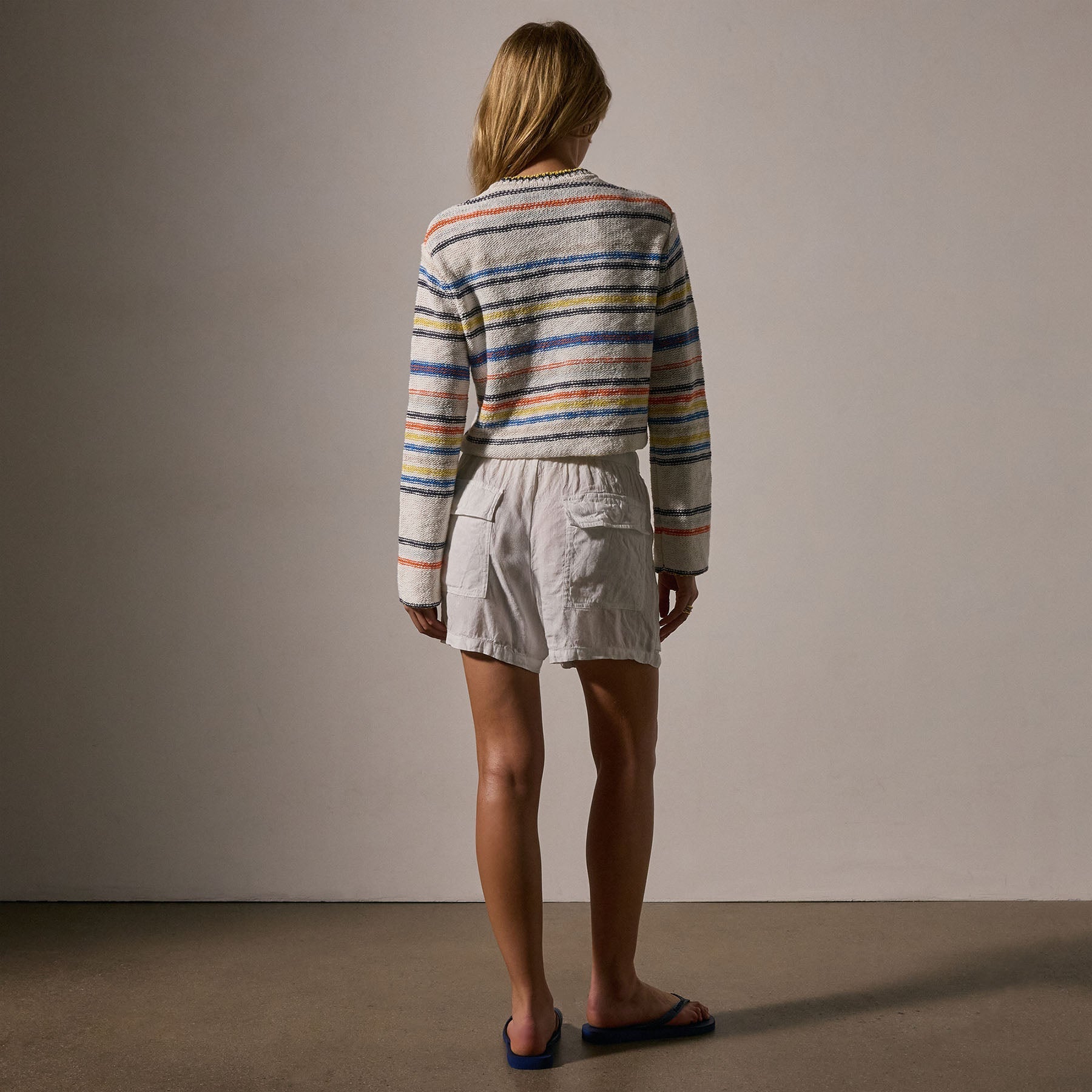 Cotton Ln Cropd Crew Neck Sweater in Multi White | James Perse Los Angeles