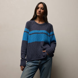 Surf Stripe Cotton Linen Sweater in Faded Navy/Santorini | James Perse Los Angeles