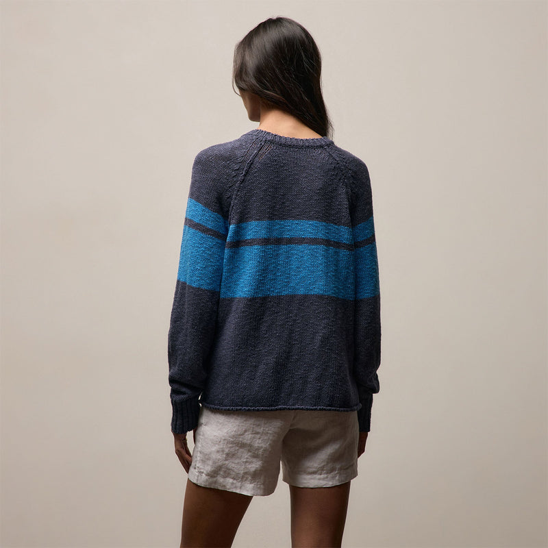 Surf Stripe Cotton Linen Sweater in Faded Navy/Santorini | James Perse Los Angeles
