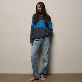Surf Stripe Cotton Linen Sweater in Faded Navy/Santorini | James Perse Los Angeles
