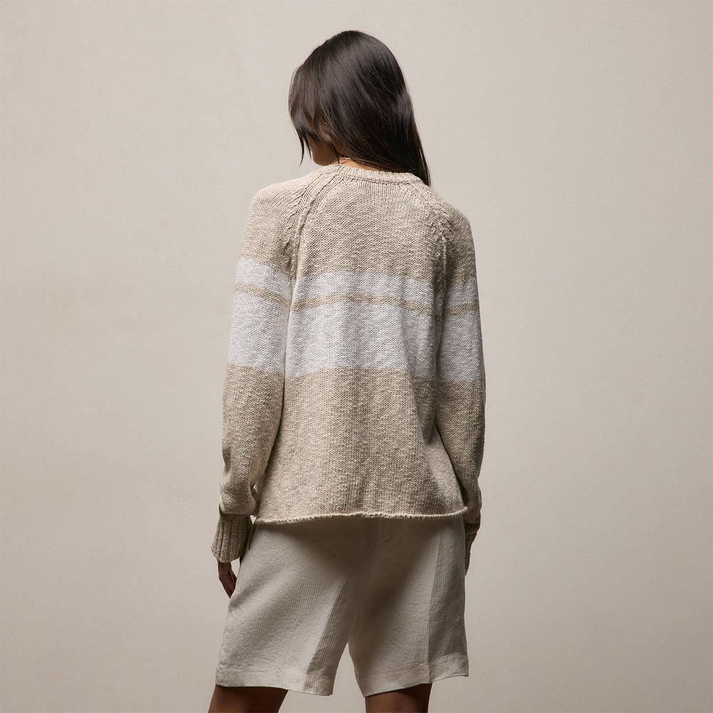 Surf Stripe Cotton Linen Sweater in Natural/White | James Perse Los Angeles
