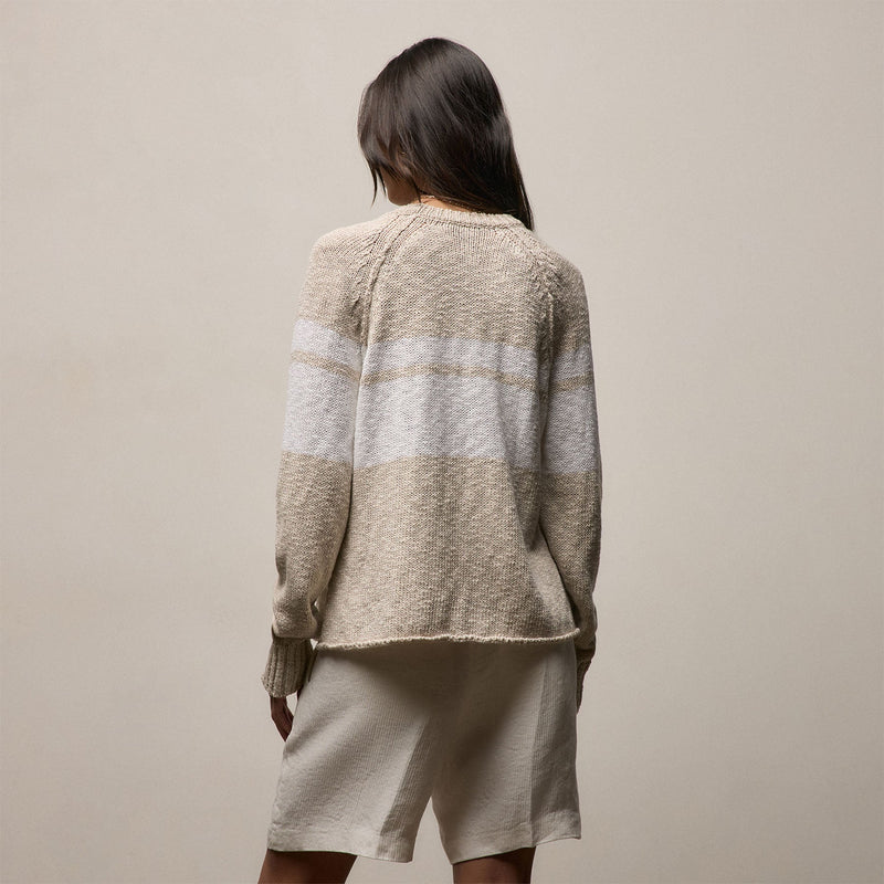 Surf Stripe Cotton Linen Sweater in Natural/White | James Perse Los Angeles