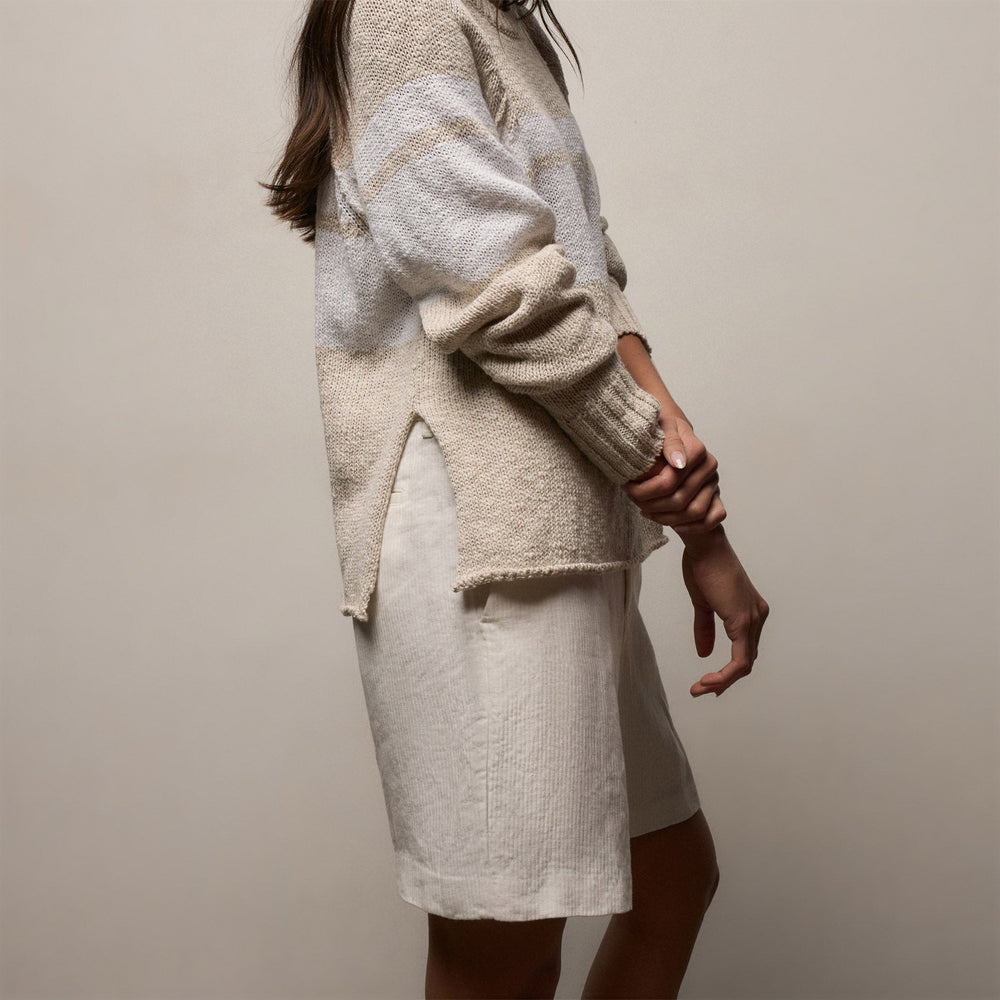 Surf Stripe Cotton Linen Sweater in Natural/White | James Perse Los Angeles