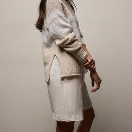 Surf Stripe Cotton Linen Sweater in Natural/White | James Perse Los Angeles