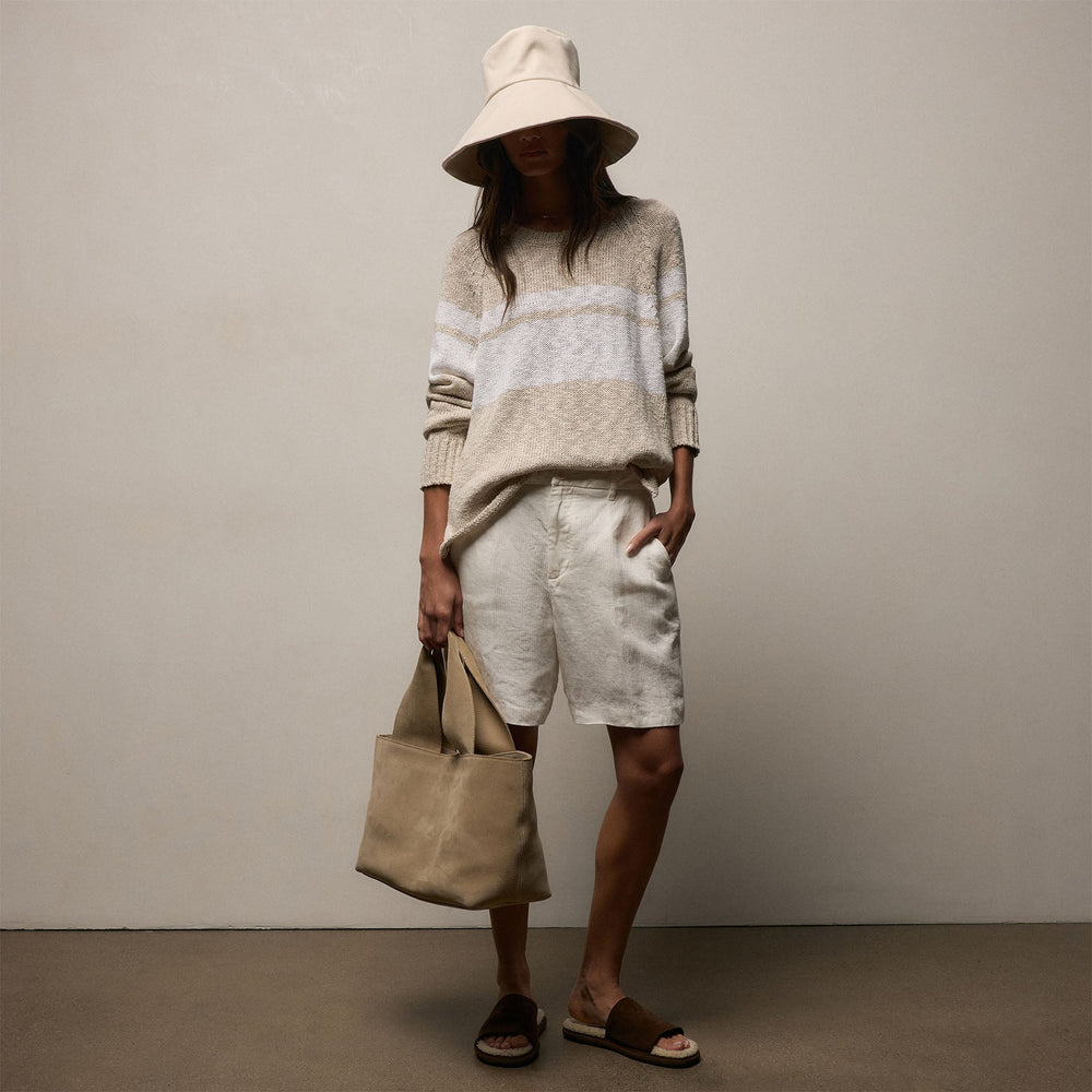 Surf Stripe Cotton Linen Sweater in Natural/White | James Perse Los Angeles