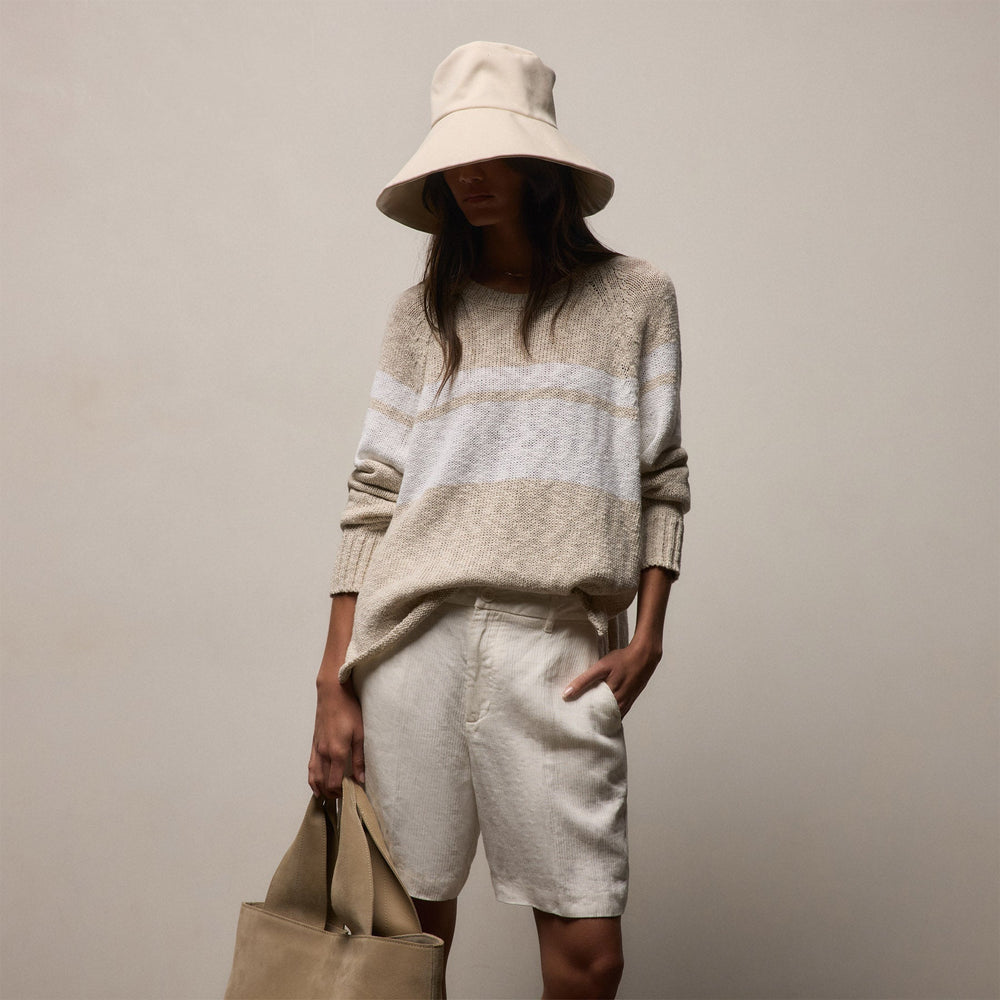 Surf Stripe Cotton Linen Sweater in Natural/White | James Perse Los Angeles