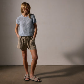 Cotton Linen Knit Crew Neck in Bleached Blue | James Perse Los Angeles