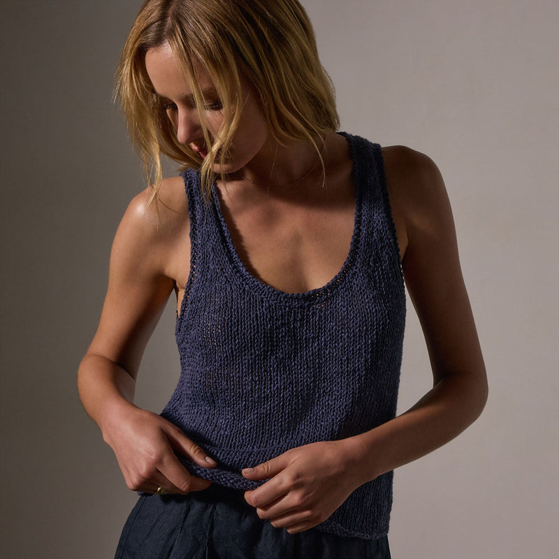 Cotton Linen Knit Tank in Faded Navy | James Perse Los Angeles