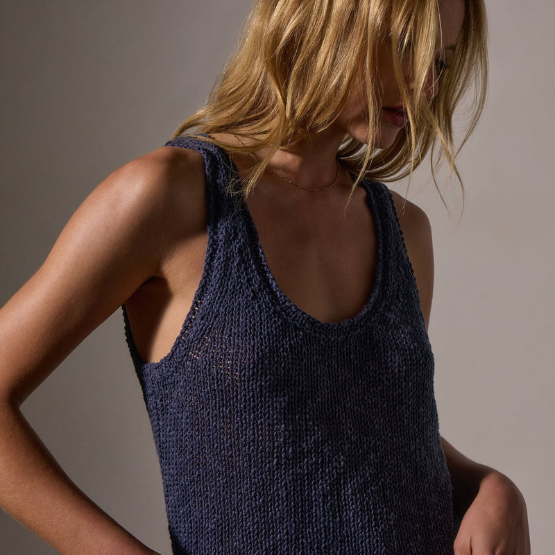 Cotton Linen Knit Tank in Faded Navy | James Perse Los Angeles