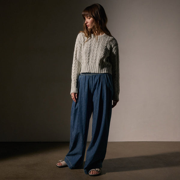 Cotton Linen Cable Knt Sweater in Foam | James Perse Los Angeles