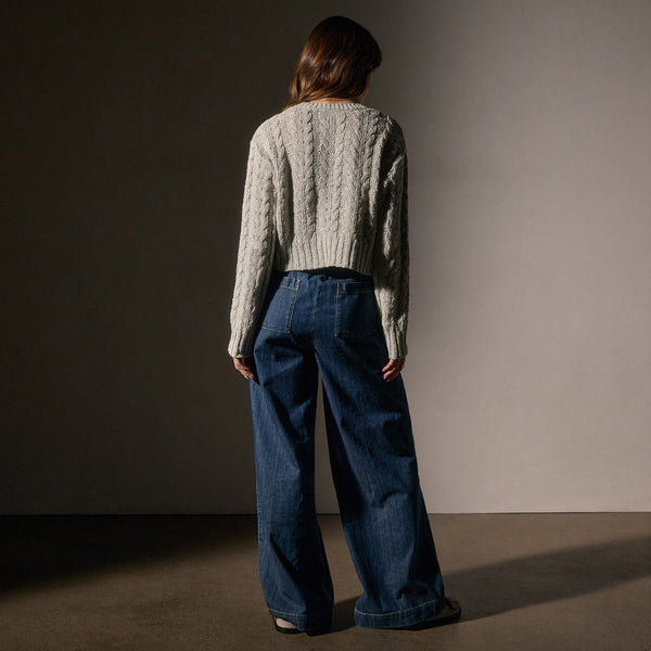 Cotton Linen Cable Knt Sweater in Foam | James Perse Los Angeles