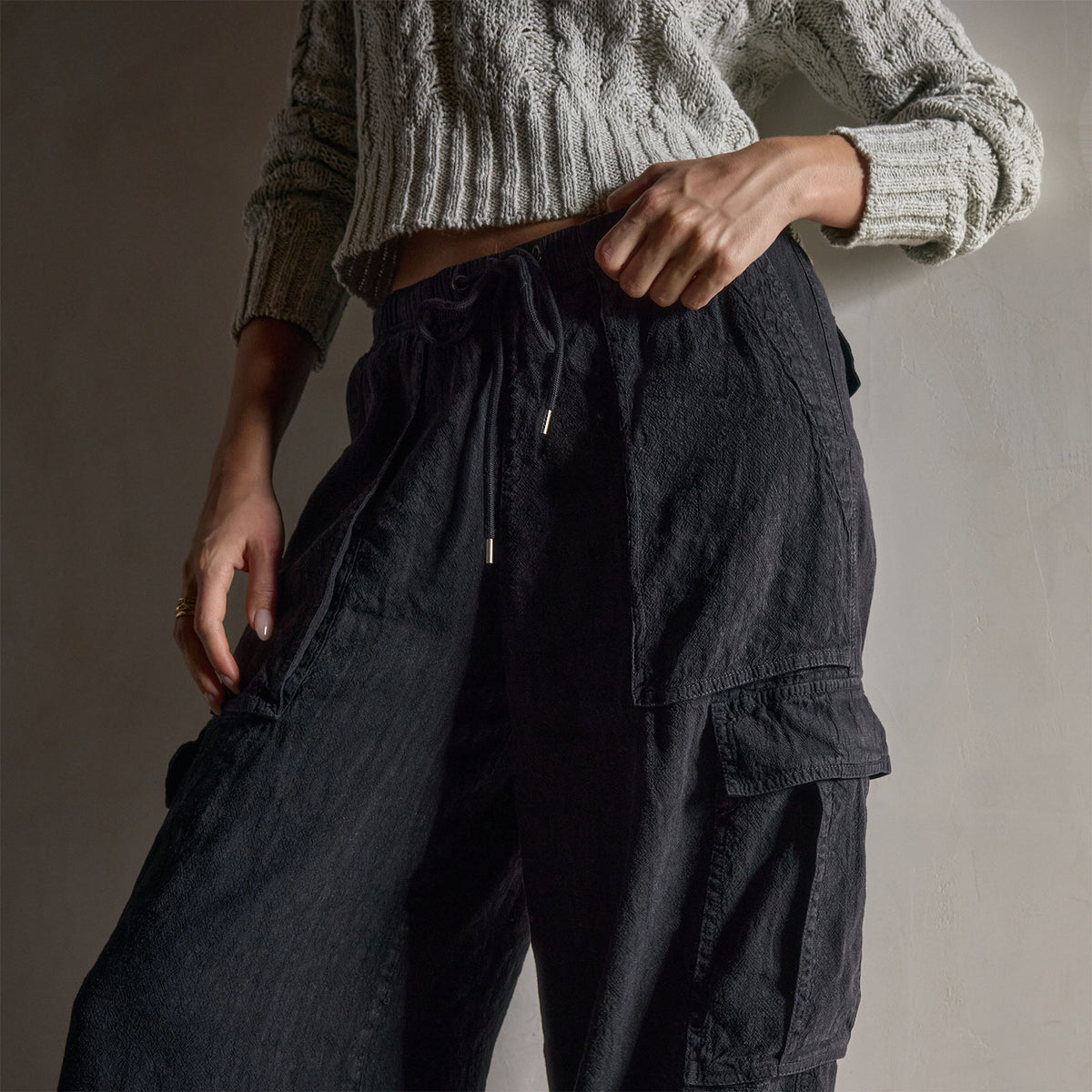 Posey wide linen blend pants - Black Jet