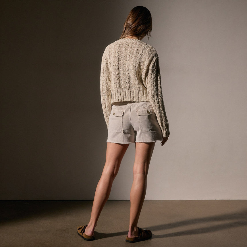 Cotton Linen Cable Knt Sweater in Natural | James Perse Los Angeles