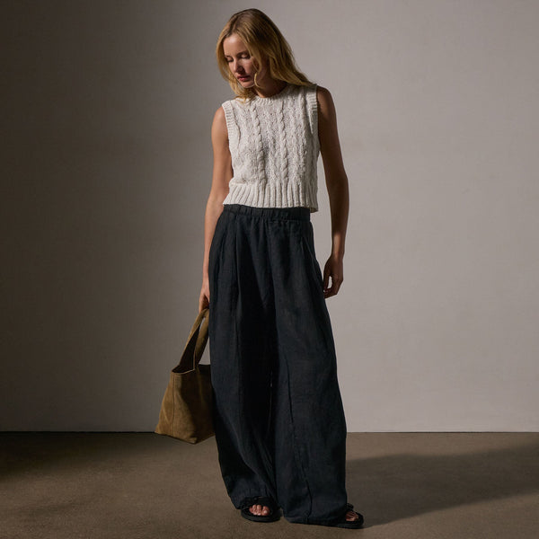 Cotton Linen Cable Knit Vest in White | James Perse Los Angeles