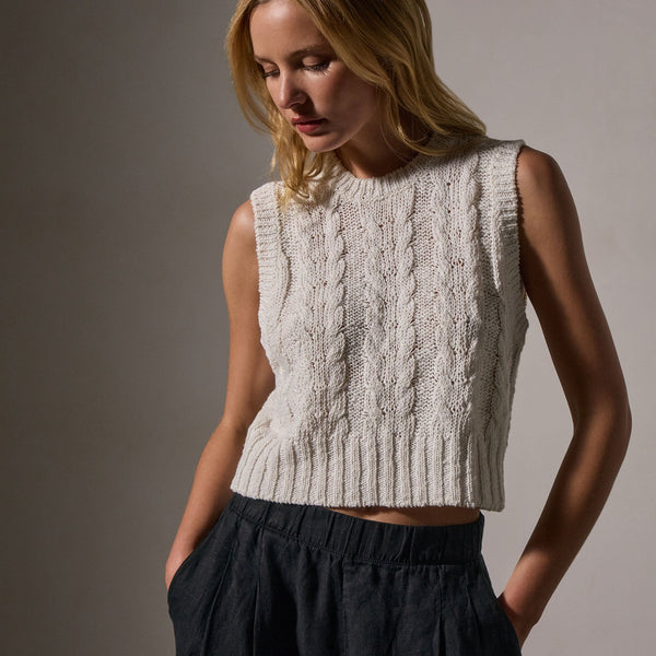 Cotton Linen Cable Knit Vest in White | James Perse Los Angeles