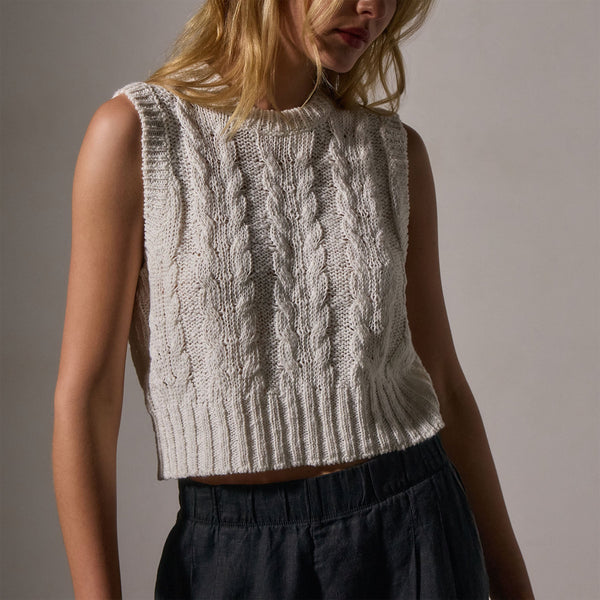 Cotton Linen Cable Knit Vest in White | James Perse Los Angeles