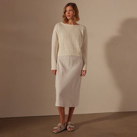 Cotton Linen Boatneck Sweater in White | James Perse Los Angeles