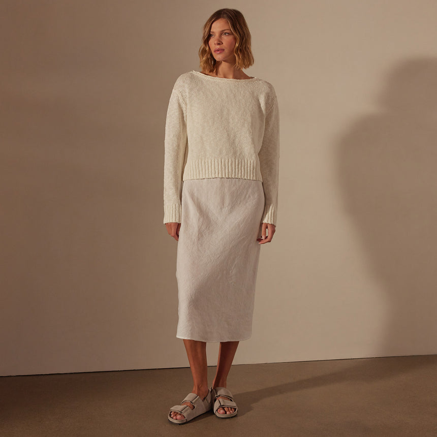 Cotton Linen Boatneck Sweater in White | James Perse Los Angeles