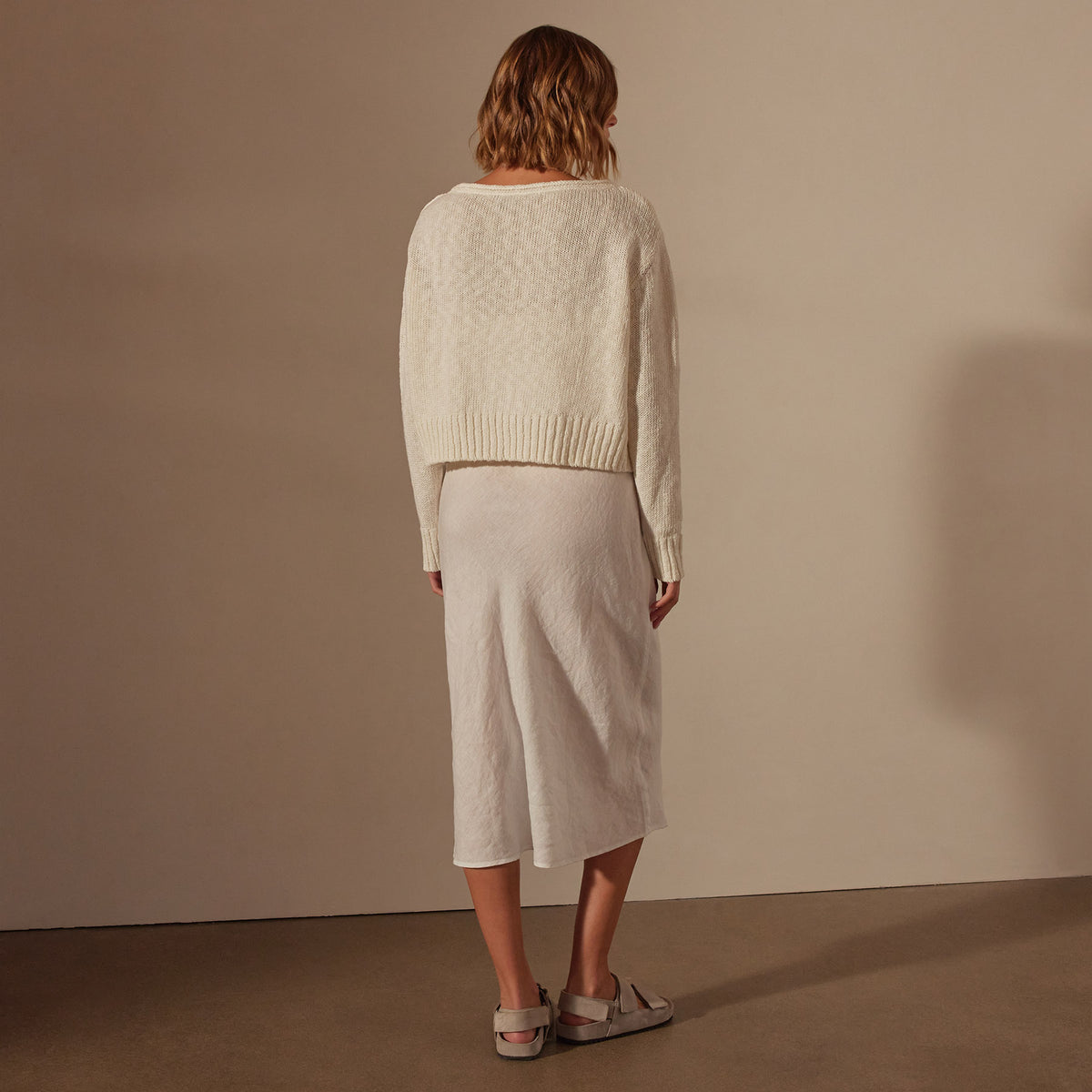 Cotton Linen Boatneck Sweater in White | James Perse Los Angeles