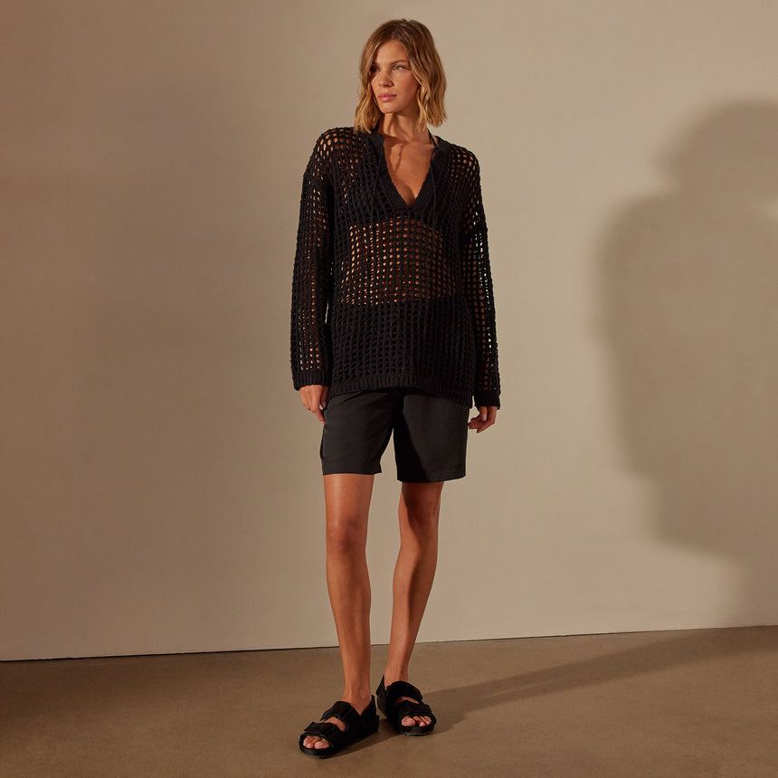 Cotton Linen Open Tunic in Black | James Perse Los Angeles
