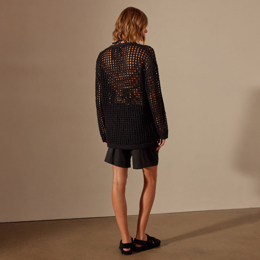 Cotton Linen Open Tunic in Black | James Perse Los Angeles