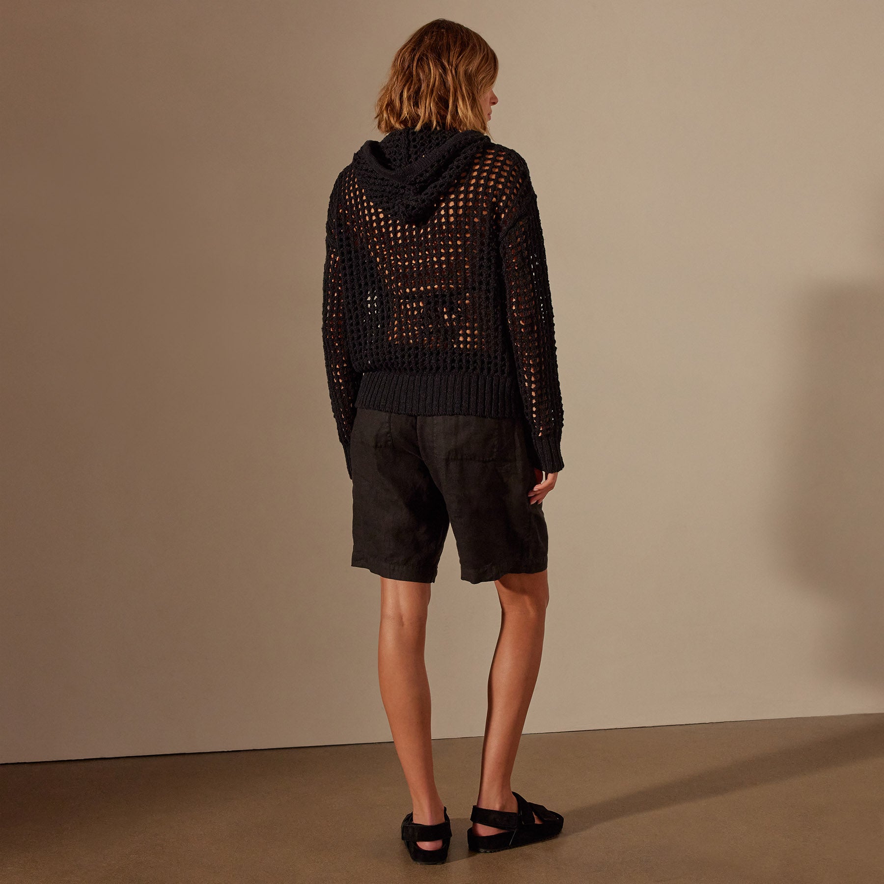 Cotton Linen Open Hoodie in Black | James Perse Los Angeles